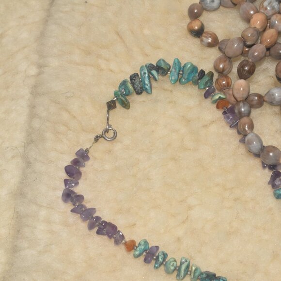 Vintage Woven Metal Bangles, Beaded Necklace and Turquoise Amethyst - Picture 7 of 8